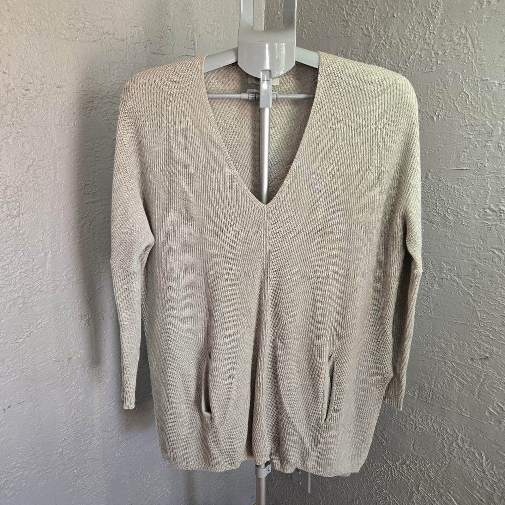 Babaton V-Neck Oversized Tunic Gray Sweater XXS Pockets Wool And Linen Blend